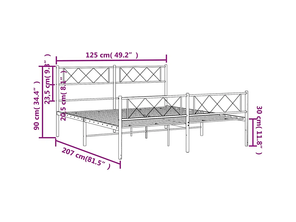 Bedframe met hoofd- en voeteneinde metaal wit 120x200 cm