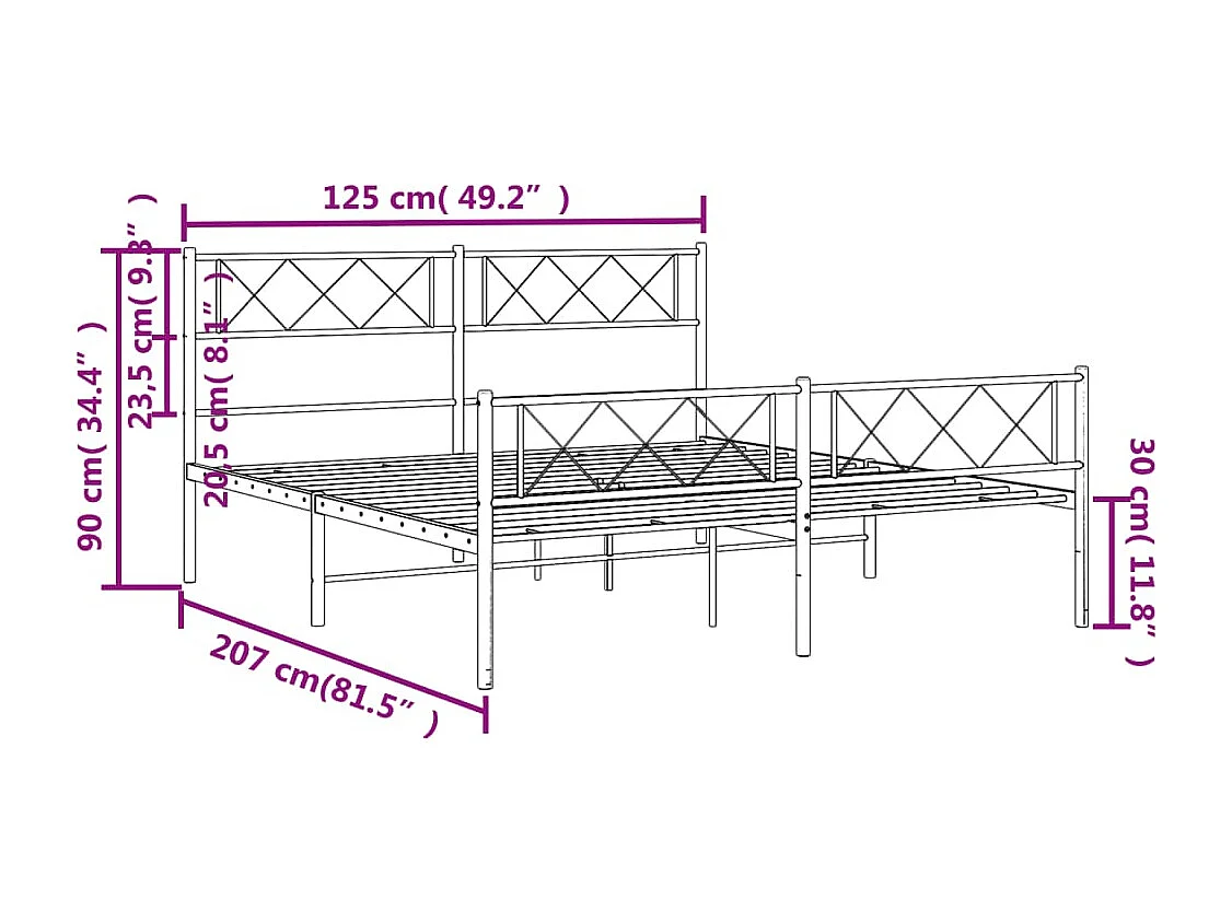Bedframe met hoofd- en voeteneinde metaal wit 120x200 cm