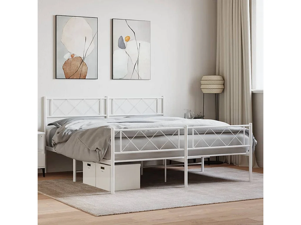 Giroletto con Testiera e Pediera Metallo Bianco 120x200 cm