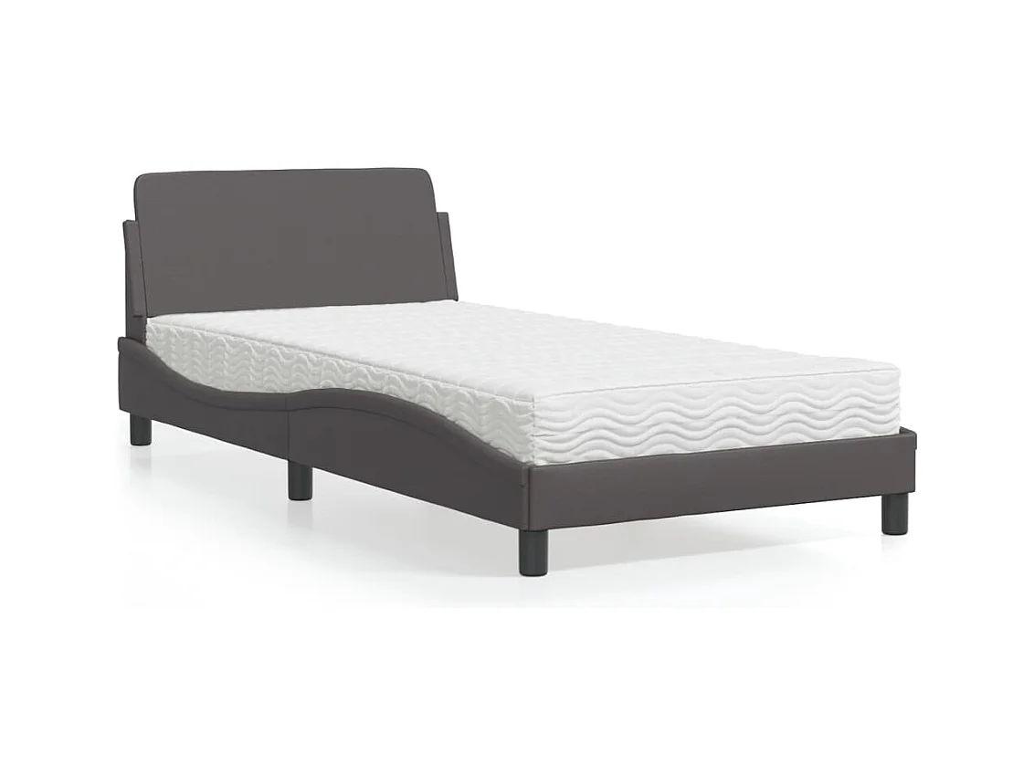 Lit avec matelas gris 100x200 cm similicuir