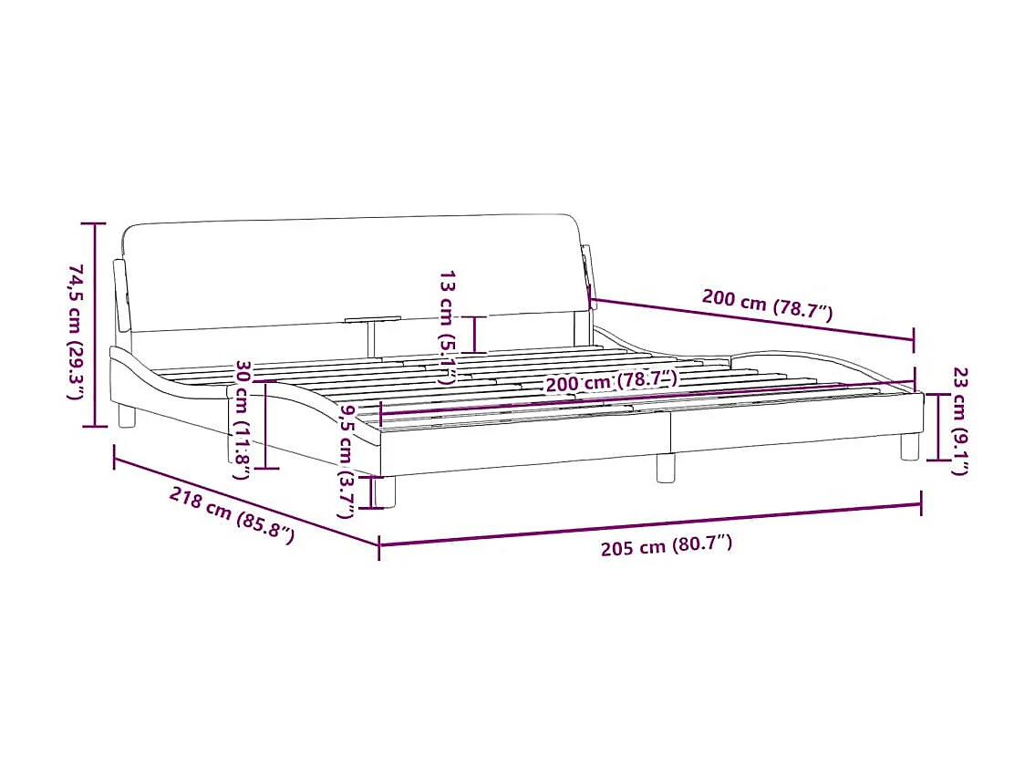 Cadre de lit Dover bleu 200x200 cm velours