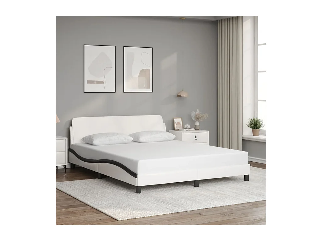 Cadre de lit sans matelas blanc et noir 160x200 cm similicuir