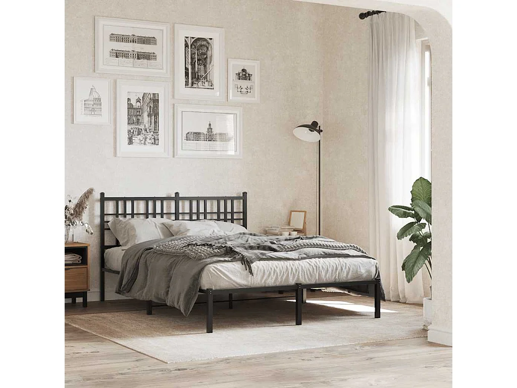 Cadre de lit métal sans matelas avec tête de lit noir 120x200cm