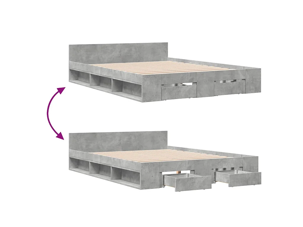 Giroletto Cassetti Grigio Cemento 140x190 cm Legno Multistrato