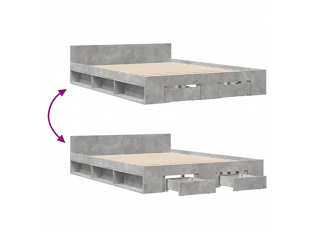 Bedframe met lades bewerkt hout betongrijs 140x190 cm