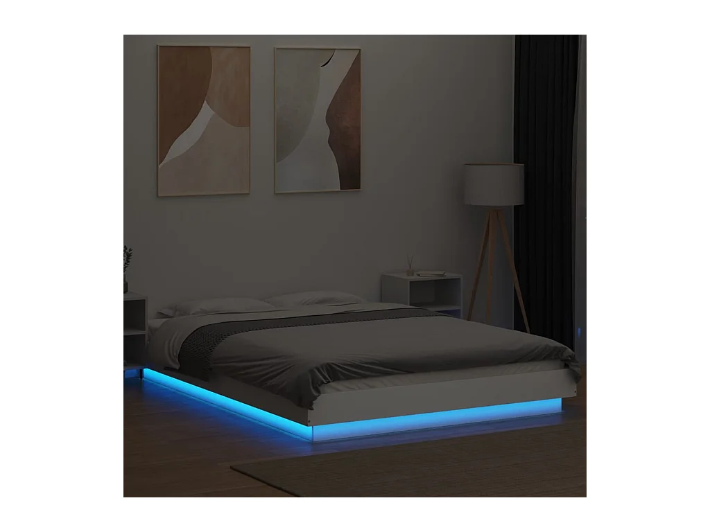 Giroletto con Luci LED Bianco 140x190 cm in Legno Multistrato