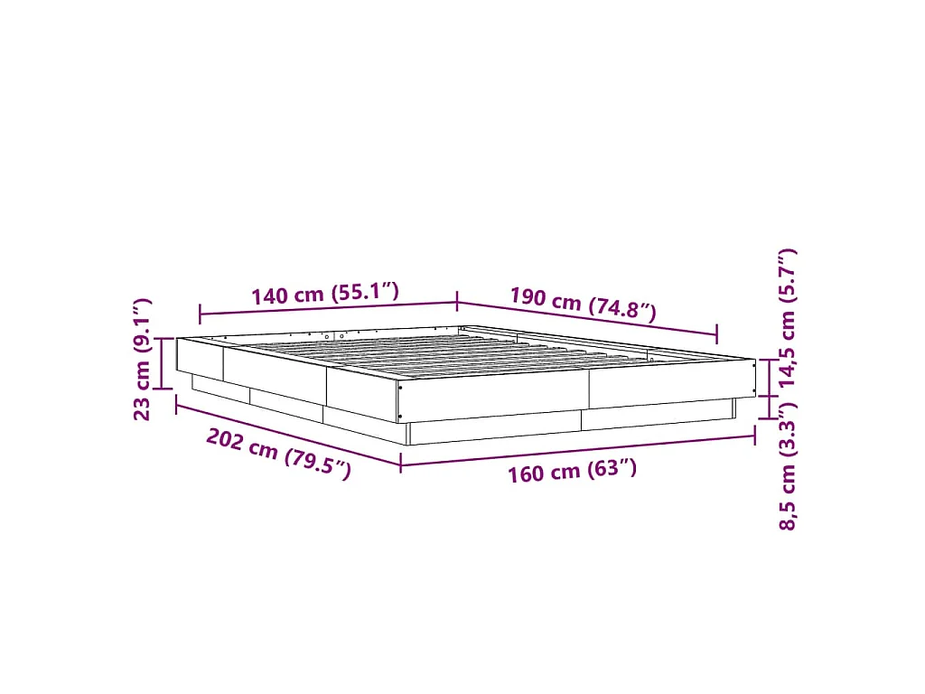 Bettgestell mit LED Weiß 140x190 cm Holzwerkstoff