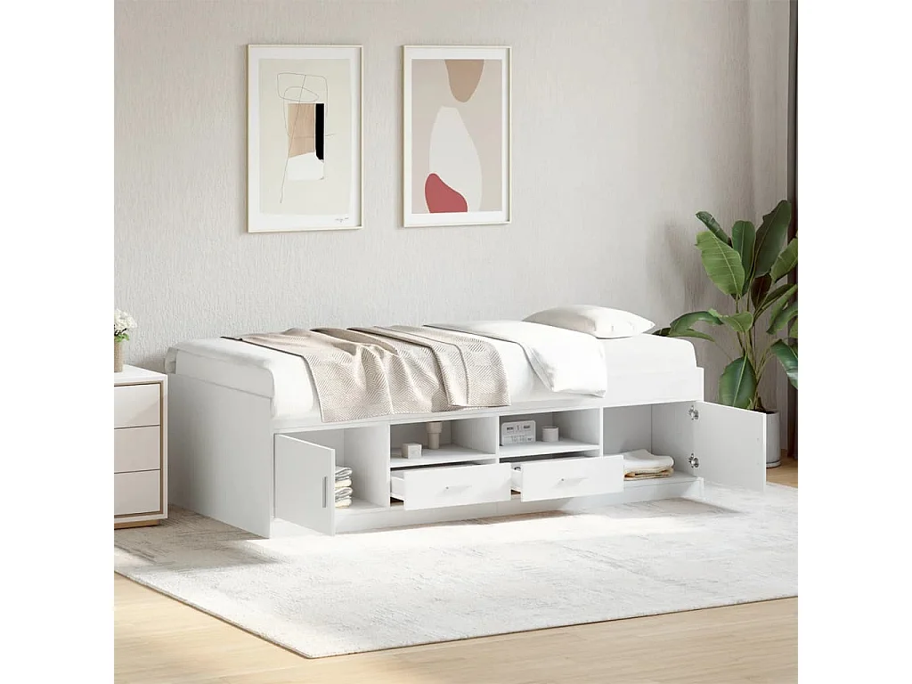 Sofá cama con cajones sin colchón blanco 90x190 cm