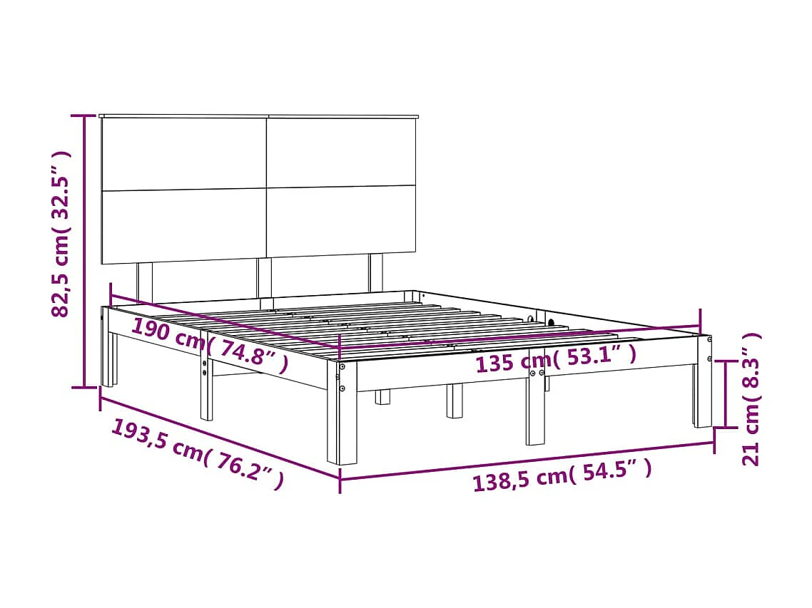 Bedframe met hoofdbord massief hout wit