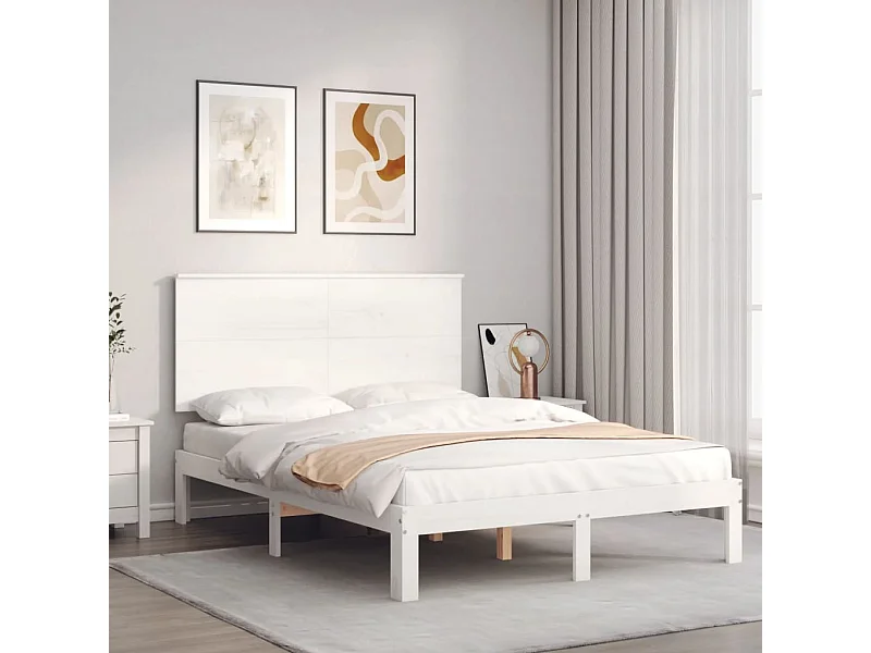 Cadre de lit sans matelas blanc bois de pin massif