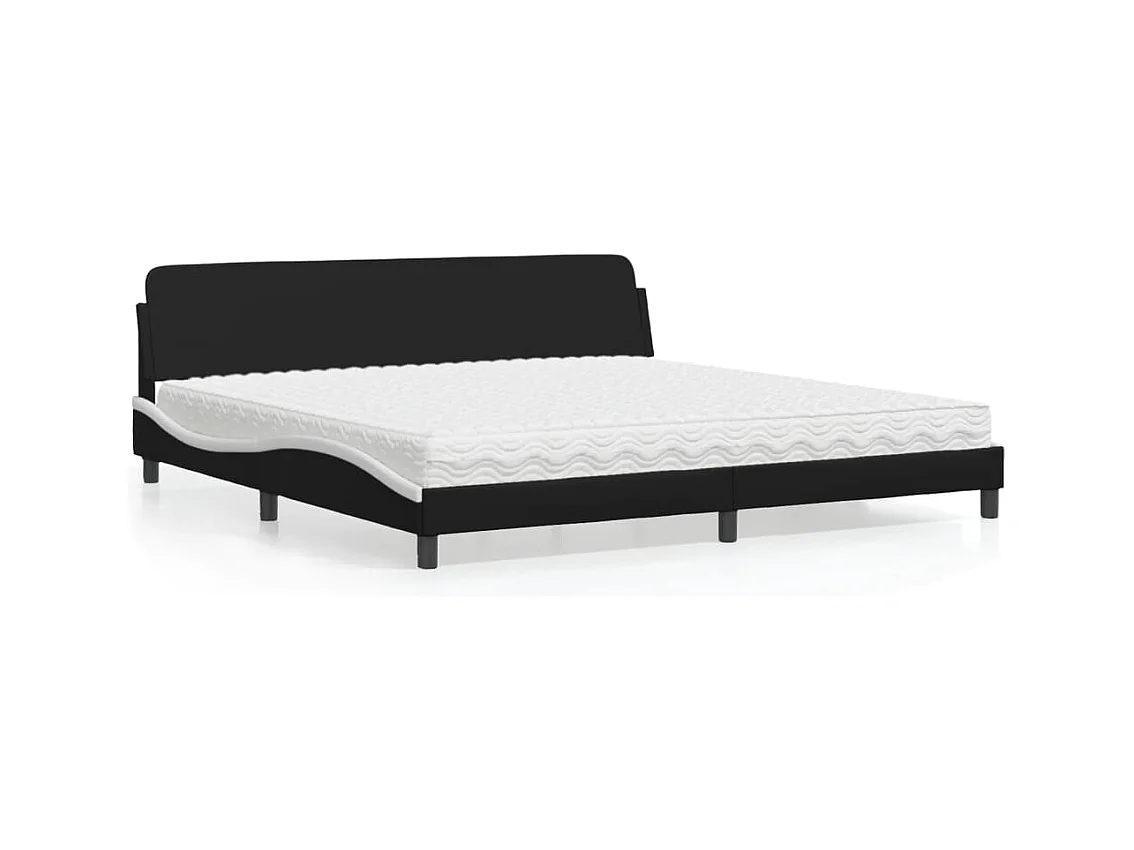 Lit avec matelas noir et blanc 200x200 cm similicuir