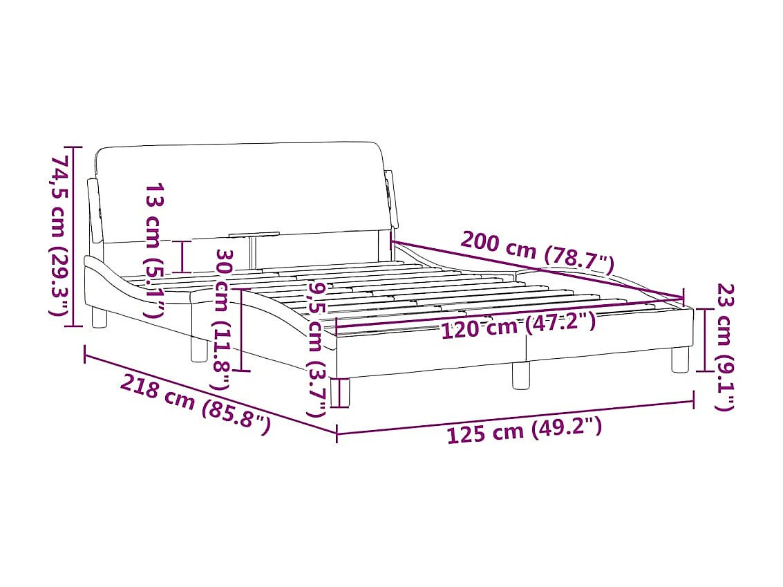 Cadre de lit Dover gris foncé 120x200 cm velours