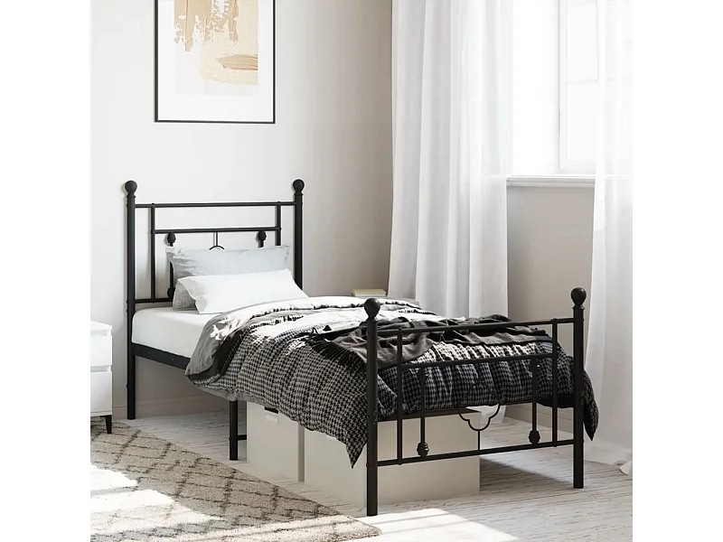 Cadre de lit métal sans matelas avec pied de lit noir 80x200 cm