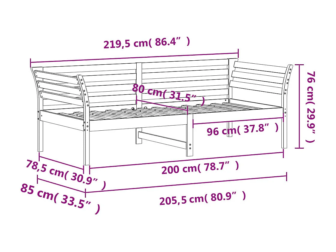 Lit de jour sans matelas 80x200 cm bois de pin massif