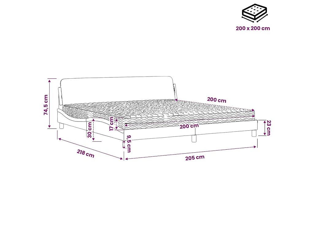 Letto con Materasso Dover Bianco 200x200cm in Similpelle