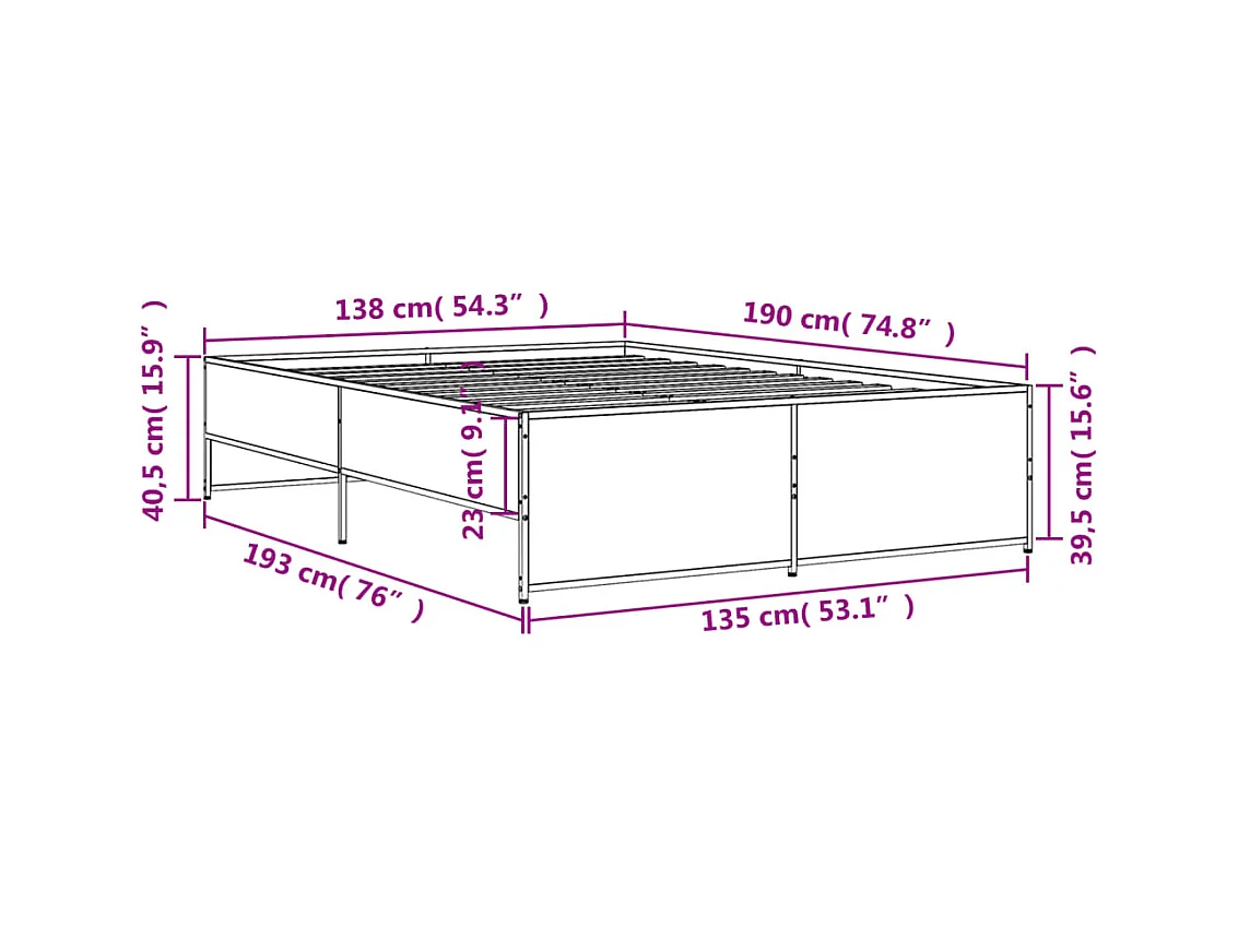 Cadre de lit sans matelas noir 135x190 cm