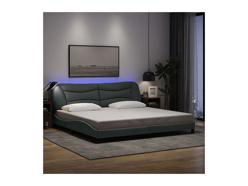 Cadre de lit avec LED sans matelas gris clair 200x200 cm tissu