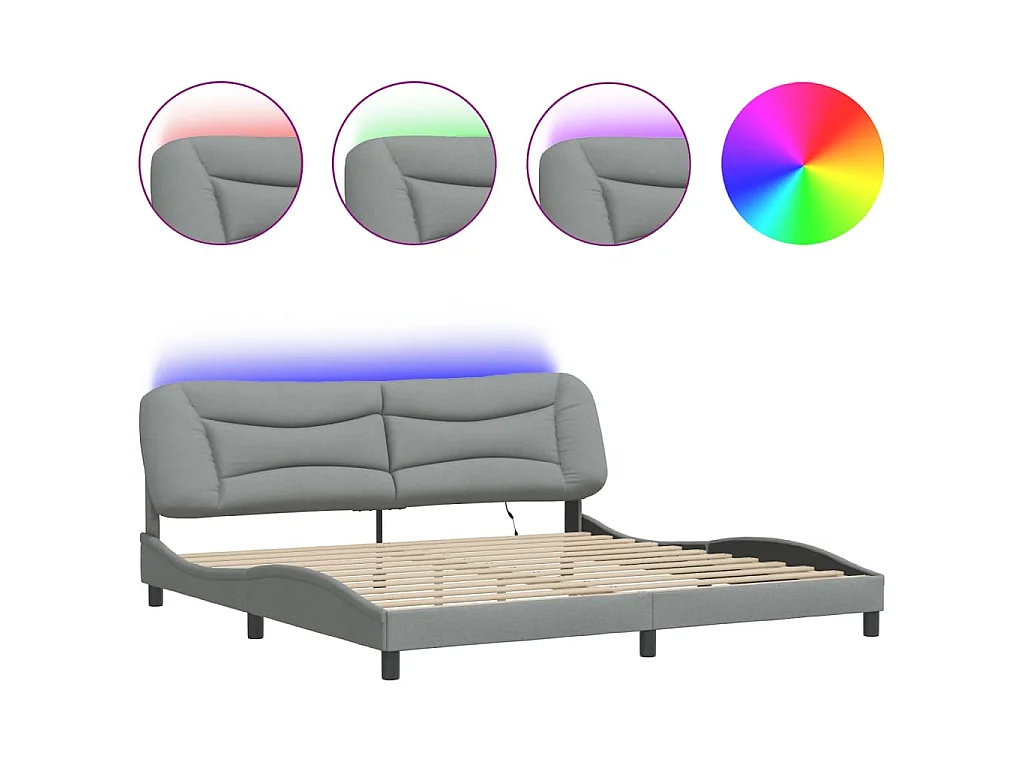 Cadre de lit avec LED sans matelas Hvar gris clair 200x200 cm tissu