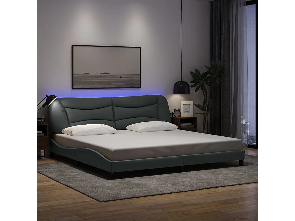 Cadre de lit avec LED sans matelas Hvar gris clair 200x200 cm tissu