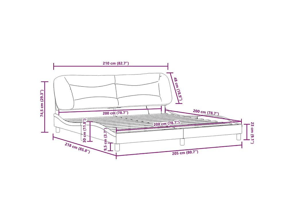 Cadre de lit avec LED sans matelas Hvar gris clair 200x200 cm tissu