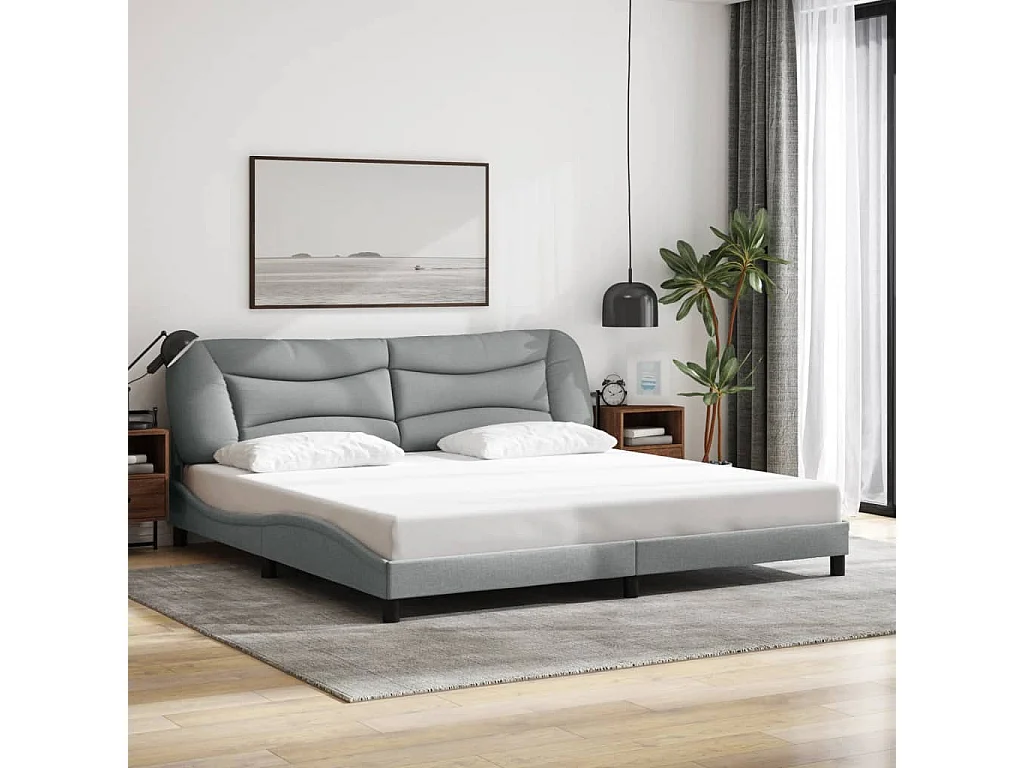 Cadre de lit avec LED sans matelas Hvar gris clair 200x200 cm tissu
