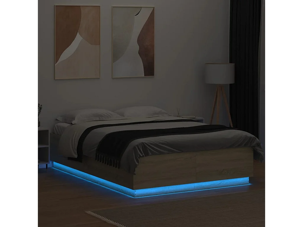 Bettgestell mit LED Sonoma-Eiche 120x200 cm Holzwerkstoff