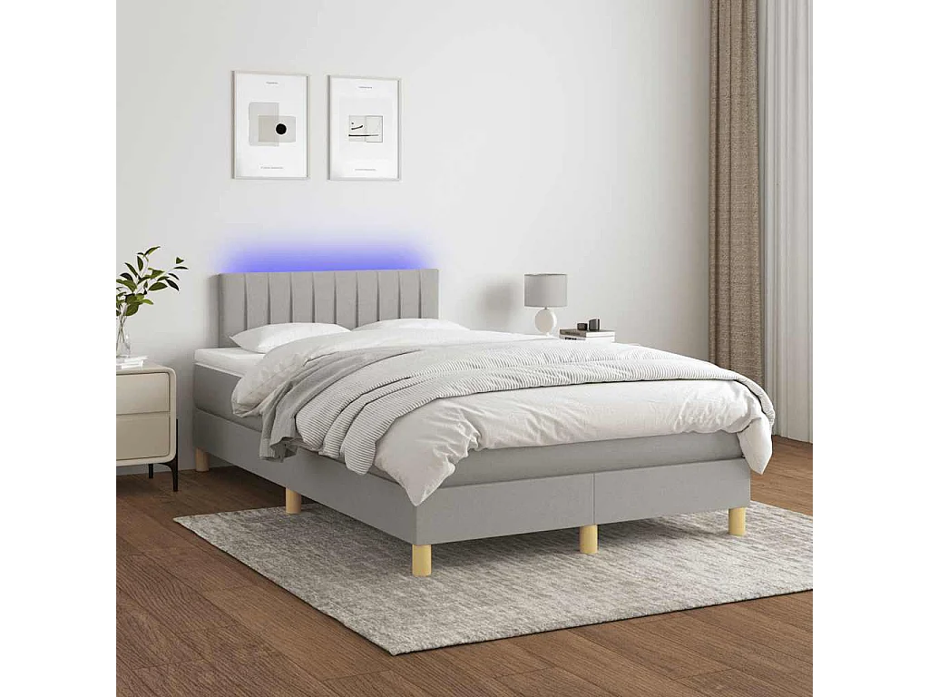 Sommier à lattes de lit matelas LED gris clair 120x190 cm tissu