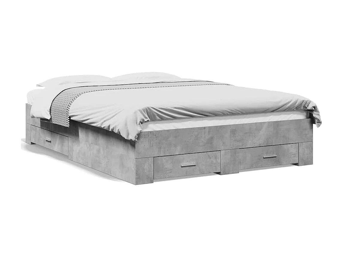 Cadre de lit avec tiroirs sans matelas gris béton 135x190 cm