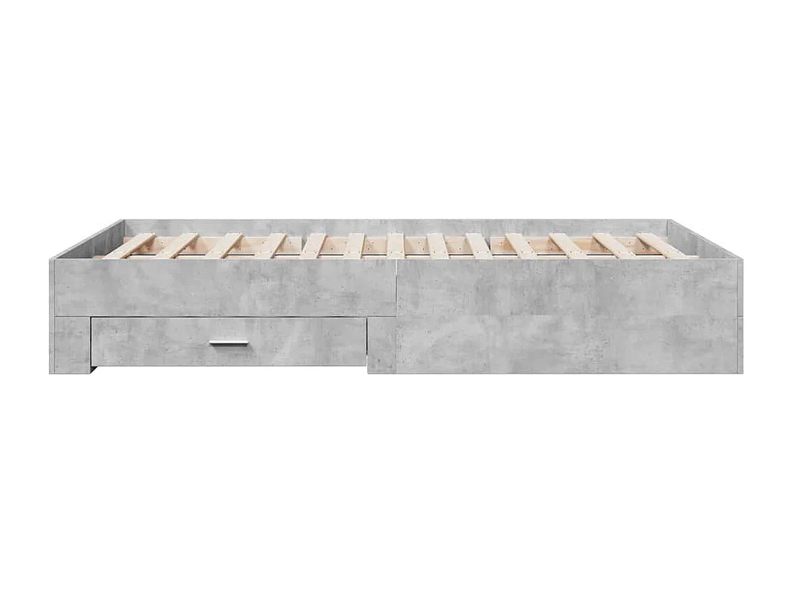 Cadre de lit avec tiroirs sans matelas gris béton 135x190 cm