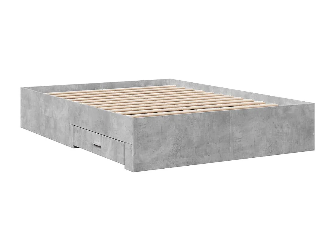Cadre de lit avec tiroirs sans matelas gris béton 135x190 cm