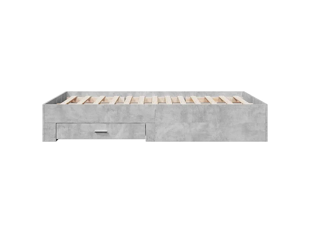 Cadre de lit avec tiroirs sans matelas gris béton 135x190 cm