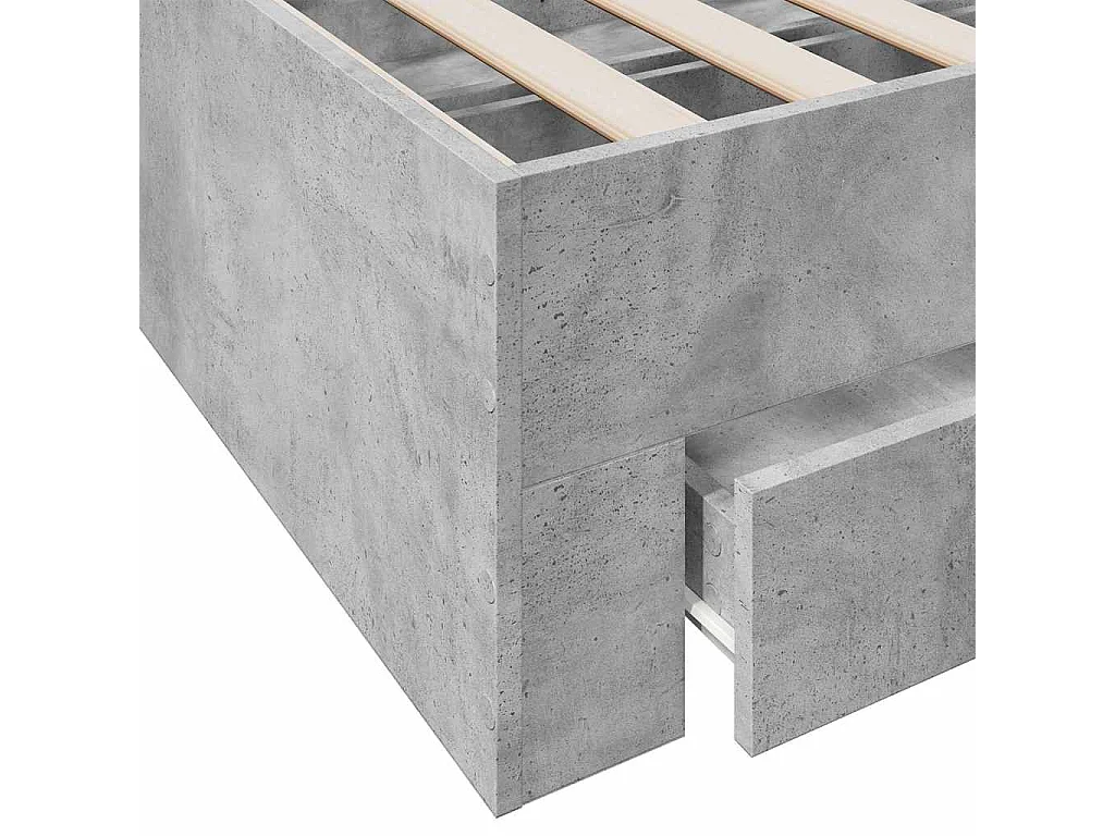 Cadre de lit avec tiroirs sans matelas gris béton 135x190 cm