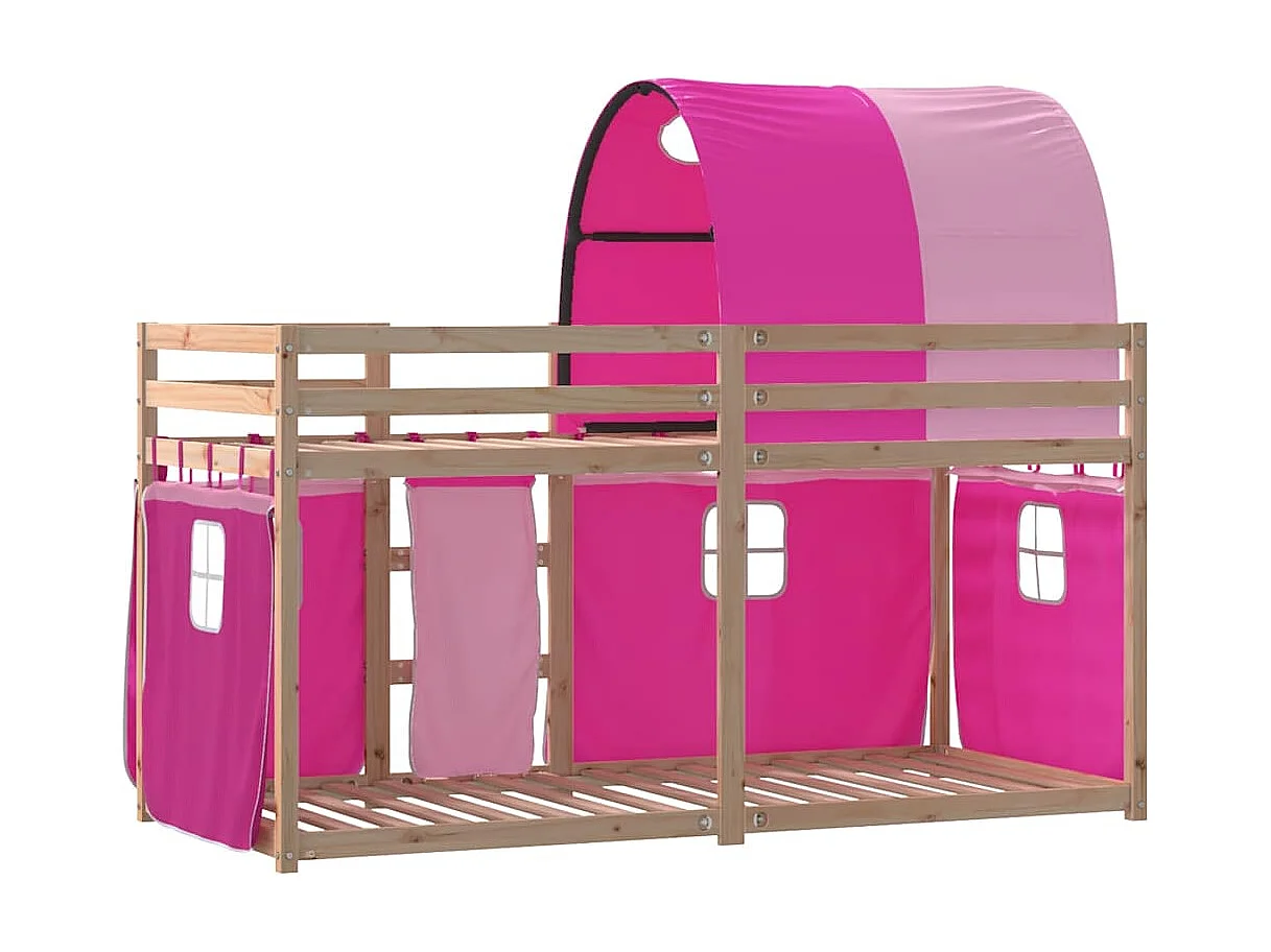 Stapelbed met gordijnen 90x190 cm grenenhout roze