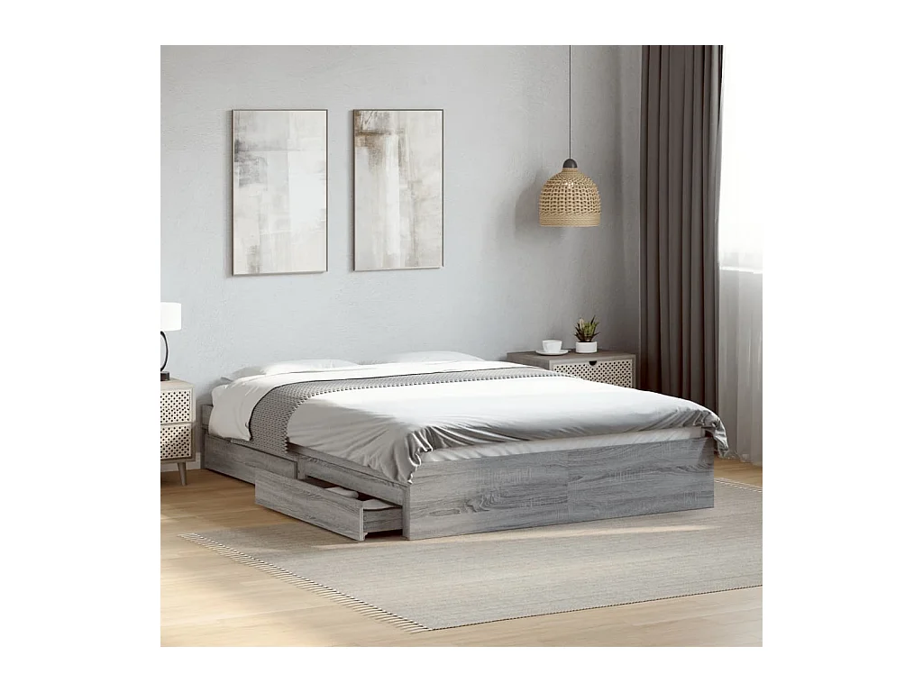 Cadre de lit avec tiroirs sans matelas sonoma gris 120x200 cm