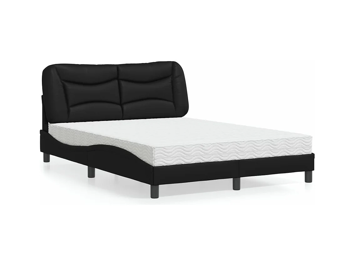 Letto con Materasso Nero 140x200 cm in Similpelle