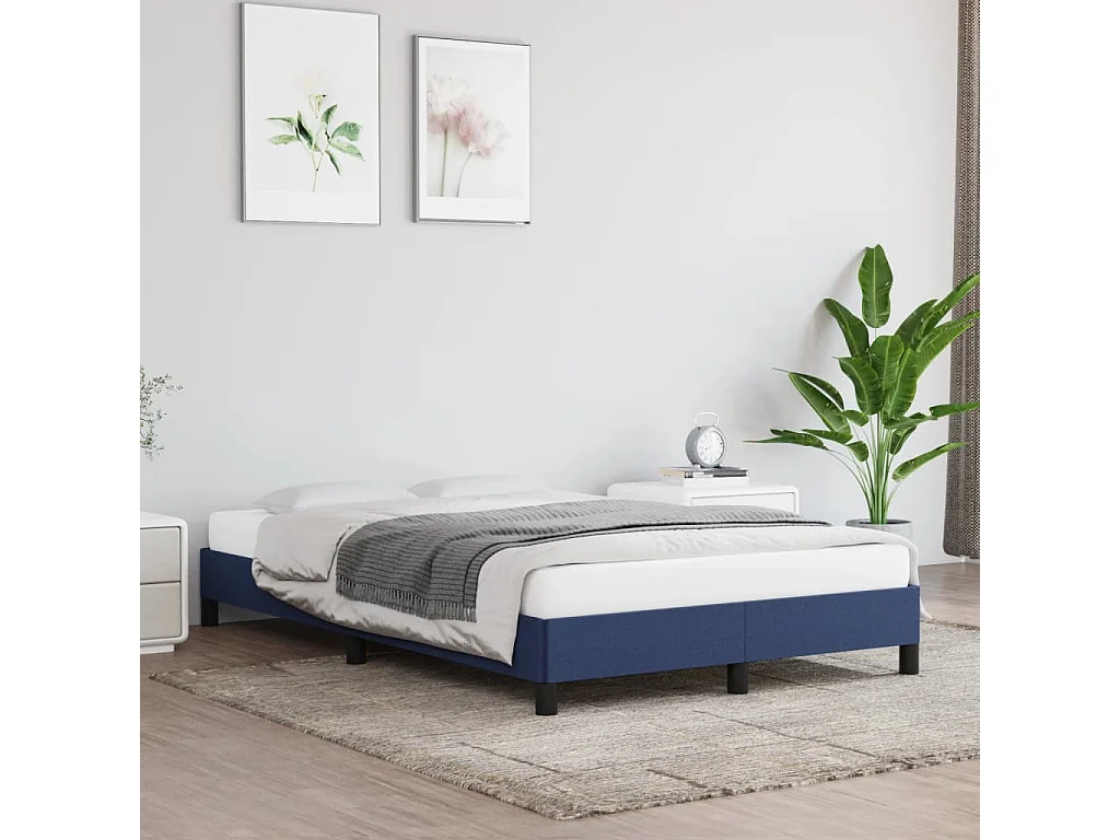 Cadre de lit sans matelas bleu 120x190 cm tissu