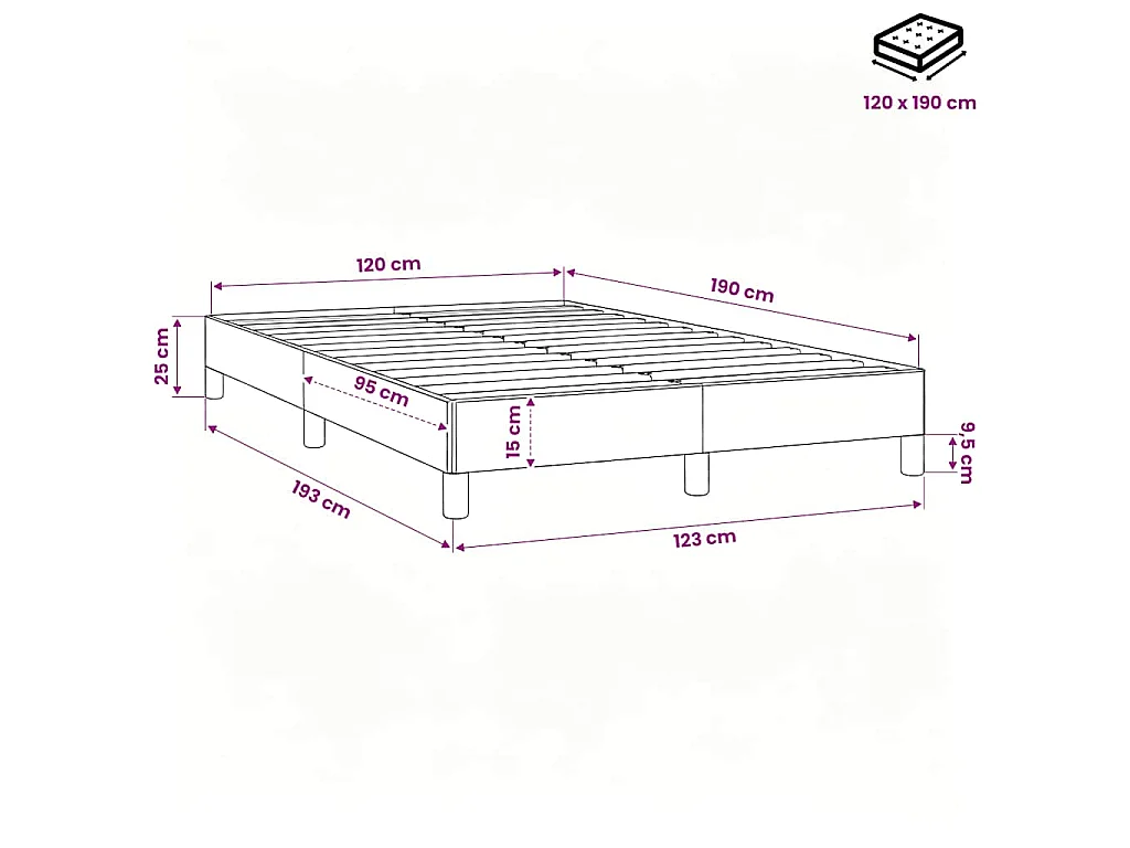 Cadre de lit sans matelas bleu 120x190 cm tissu