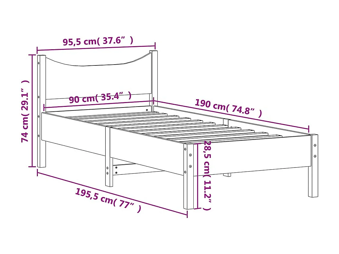 Bedframe zonder matras massief grenenhout wit 90x190 cm
