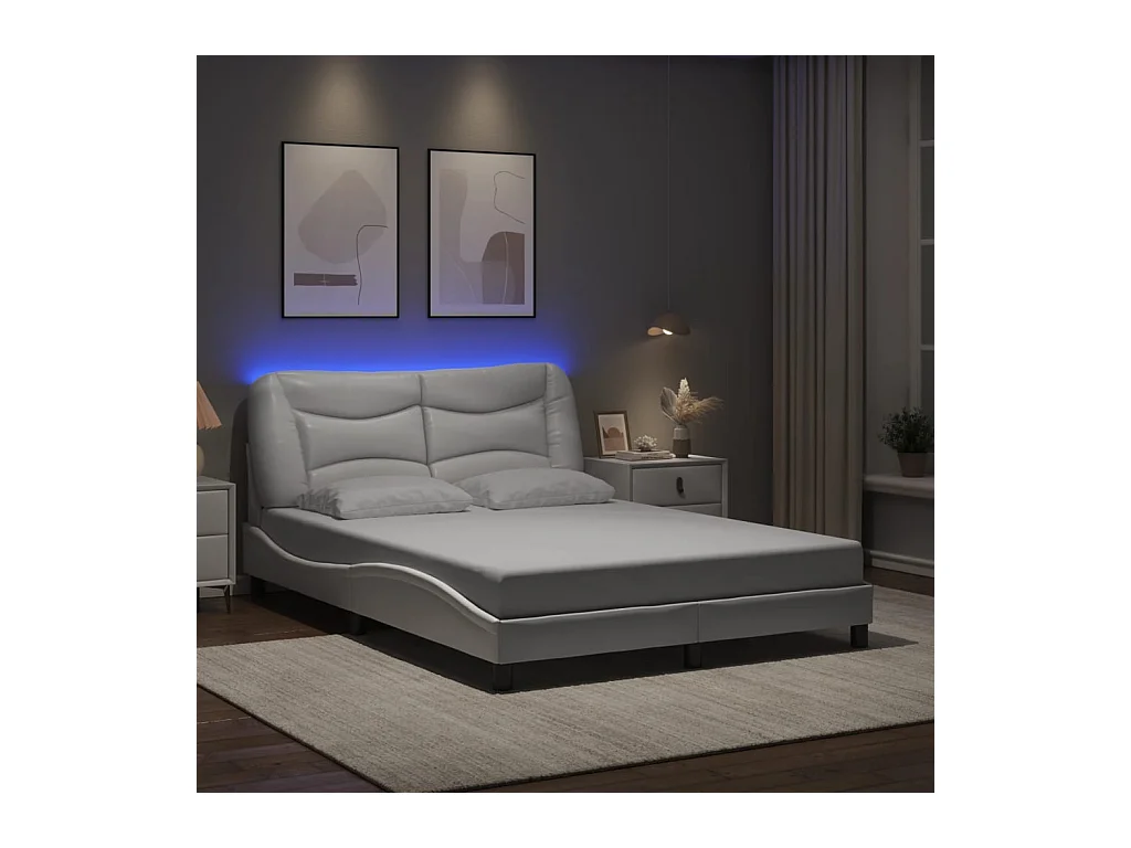 Cadre de lit avec LED sans matelas blanc 140x190 cm