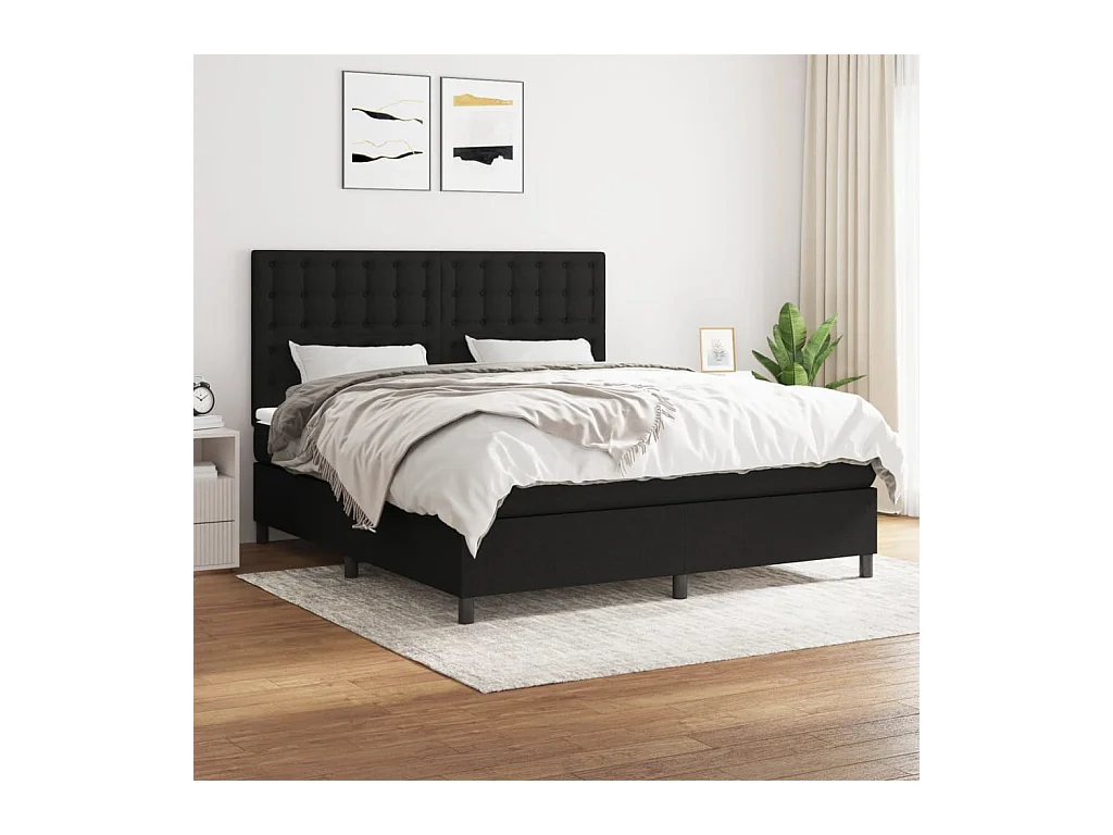 Sommier à lattes de lit avec matelas Noir 180x200 cm Tissu