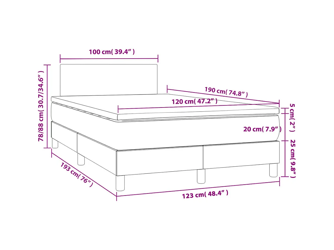 Boxspringbett mit Matratze & LED Hellgrau 120x190 cm Stoff