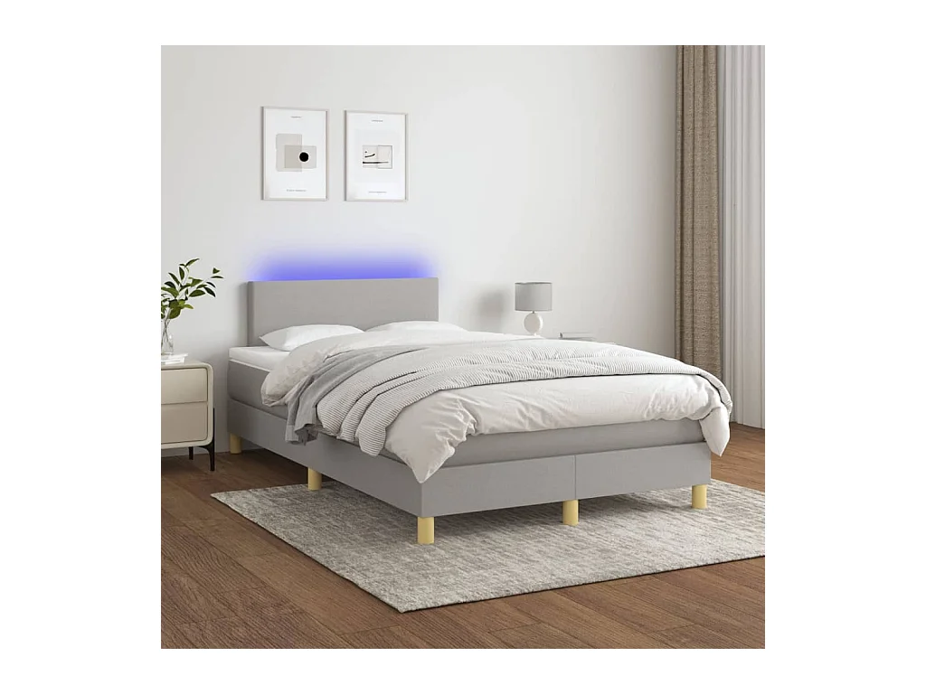 Boxspringbett mit Matratze & LED Hellgrau 120x190 cm Stoff