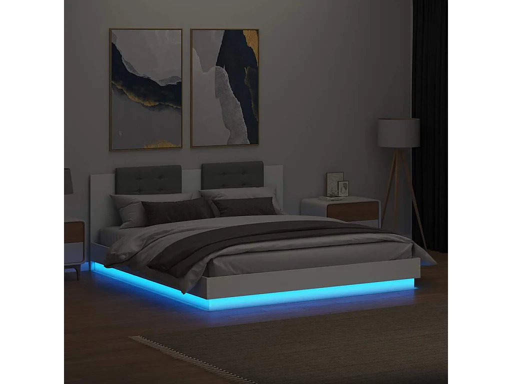 Bettgestell mit Kopfteil und LED-Leuchten Weiß 160x200 cm