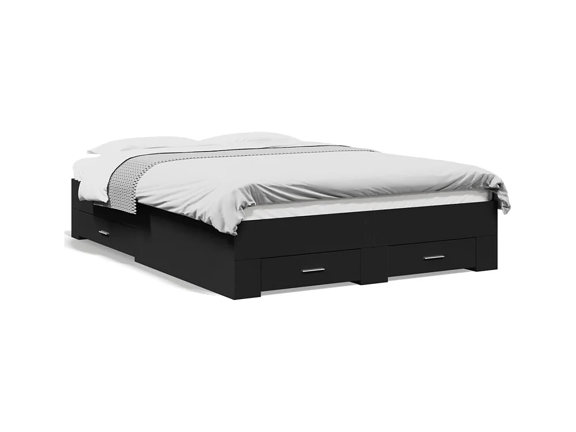Cadre de lit avec tiroirs sans matelas noir 140x190 cm