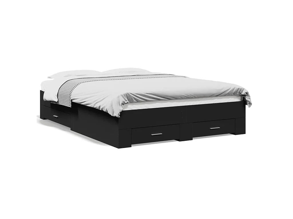 Cadre de lit avec tiroirs sans matelas noir 140x190 cm