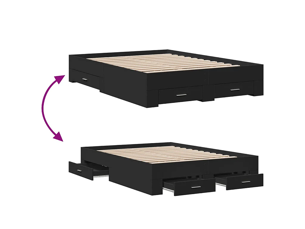 Cadre de lit avec tiroirs sans matelas noir 140x190 cm