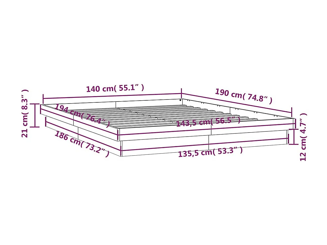 Cadre de lit à LED sans matelas 140x190 cm bois massif