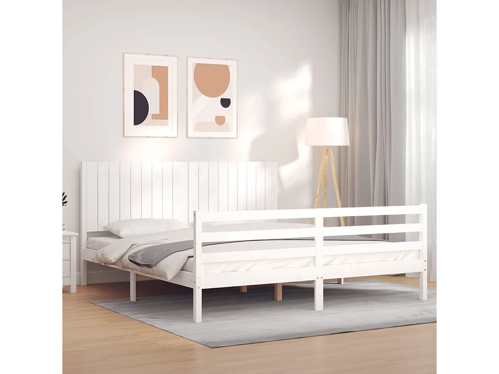 Cadre de lit sans matelas blanc bois massif