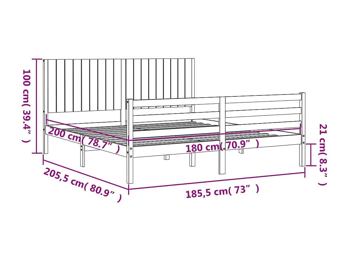 Cadre de lit sans matelas blanc bois massif