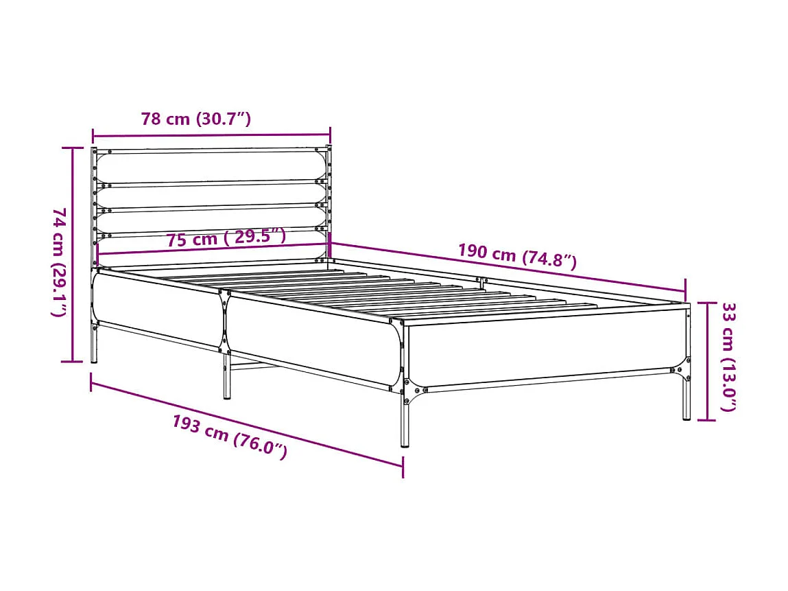 Cadre de lit sans matelas chêne sonoma 75x190 cm